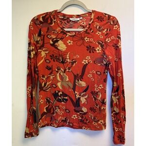 Weekday Top Ziggy Long Sleeve Floral in Red Small Modal Blend Stretch